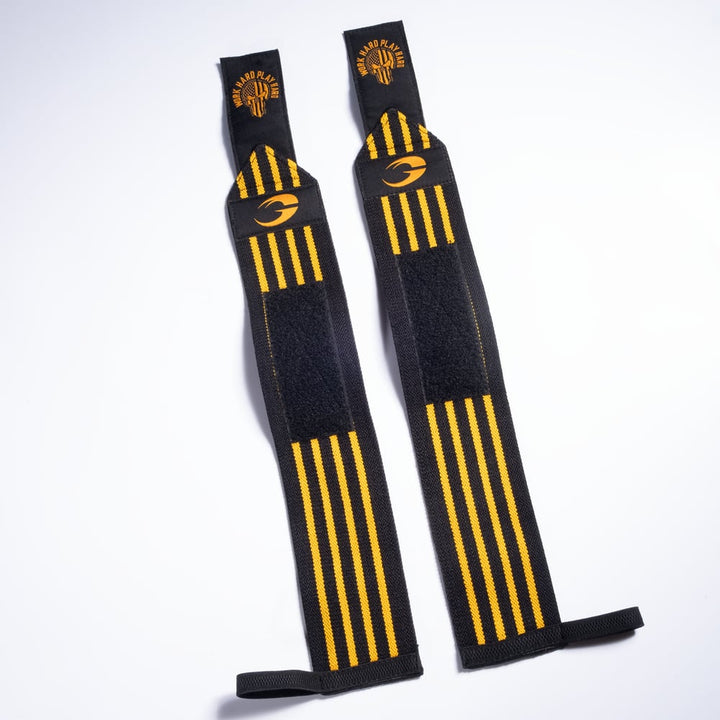 Hardcore Wrist Wraps 18 inch, Black/Yellow - MUSL BUDDIES