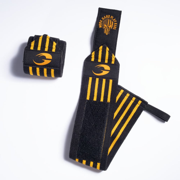 Hardcore Wrist Wraps 18 inch, Black/Yellow - MUSL BUDDIES