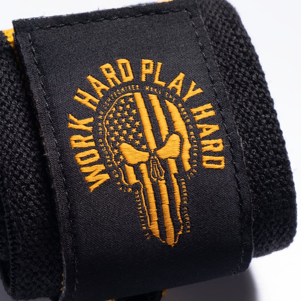 Hardcore Wrist Wraps 18 inch, Black/Yellow - MUSL BUDDIES