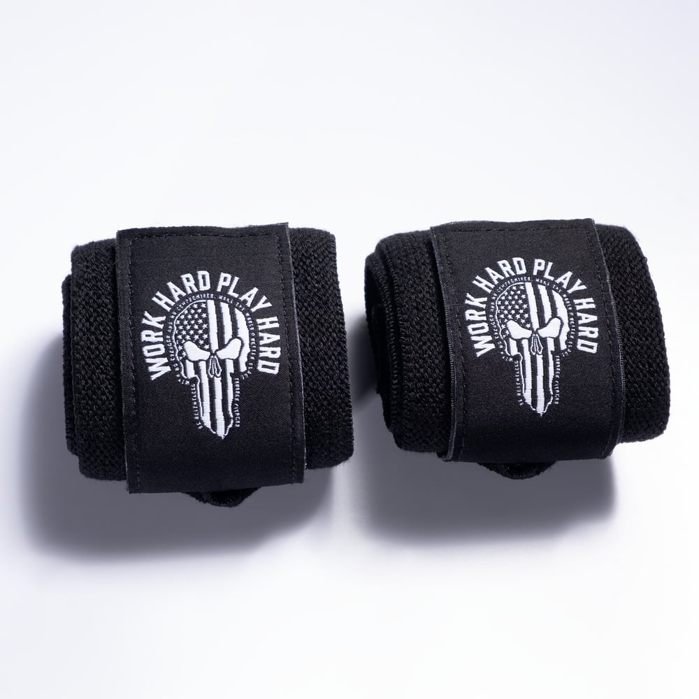 Hardcore Wrist Wraps 18 inch, Black/White - MUSL BUDDIES