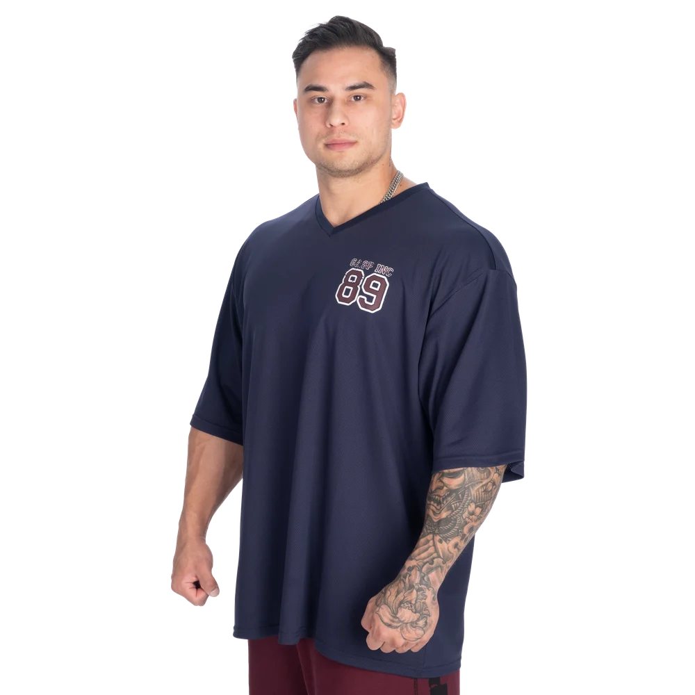 V-Neck Mesh Iron Tee, Dark Navy
