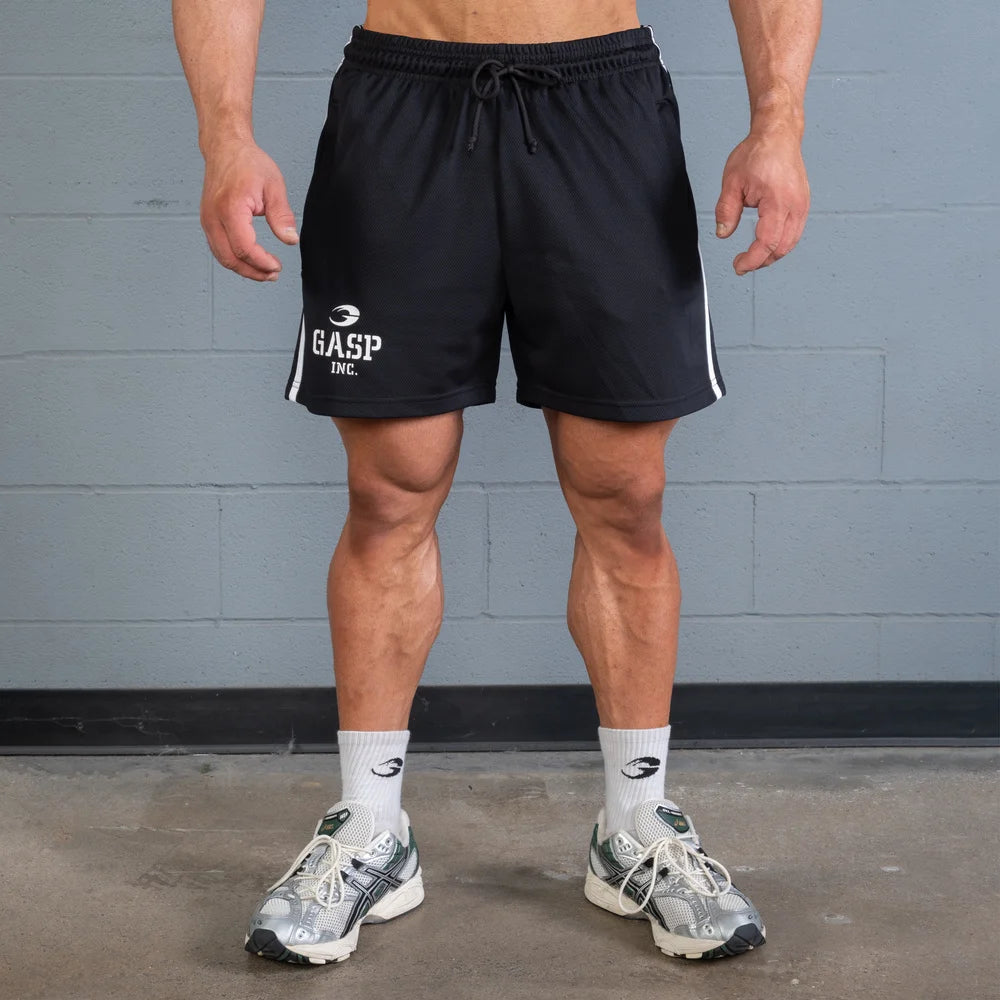 2 Stripe Standard Mesh Shorts 4", Black/White
