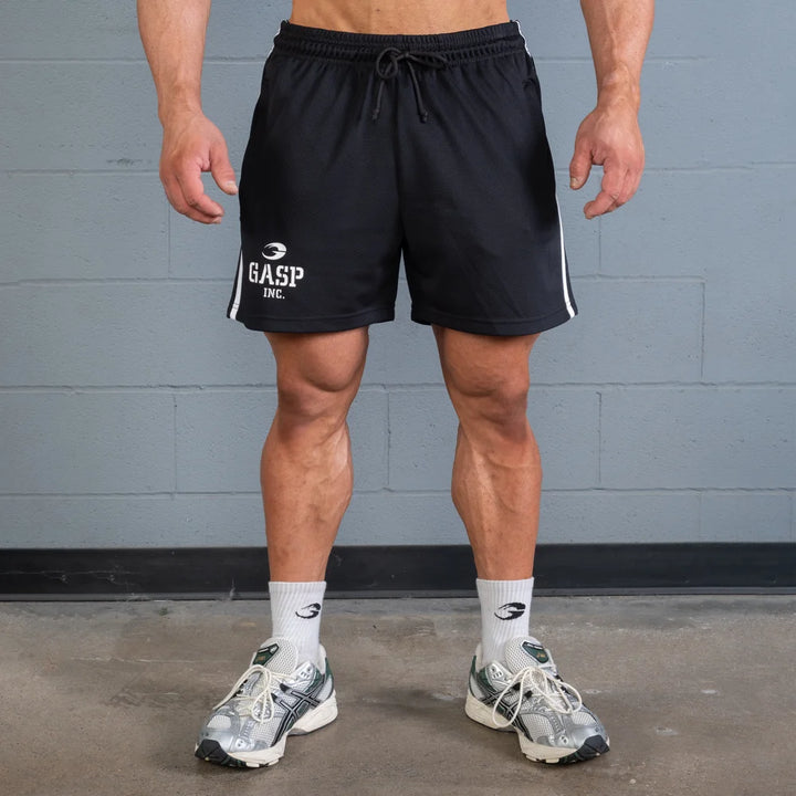 2 Stripe Standard Mesh Shorts 4", Black/White