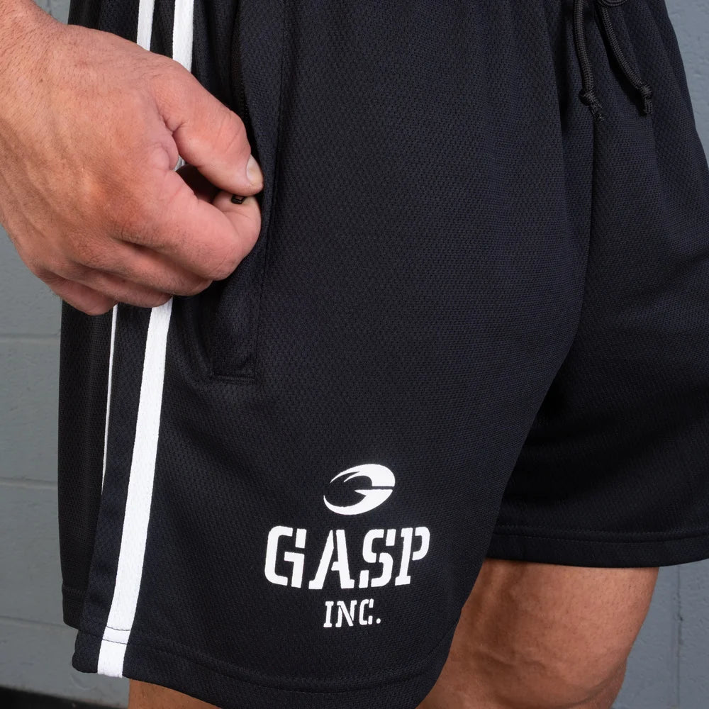 2 Stripe Standard Mesh Shorts 4", Black/White