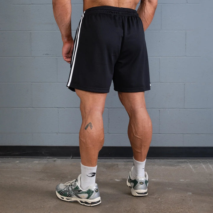 2 Stripe Standard Mesh Shorts 4", Black/White