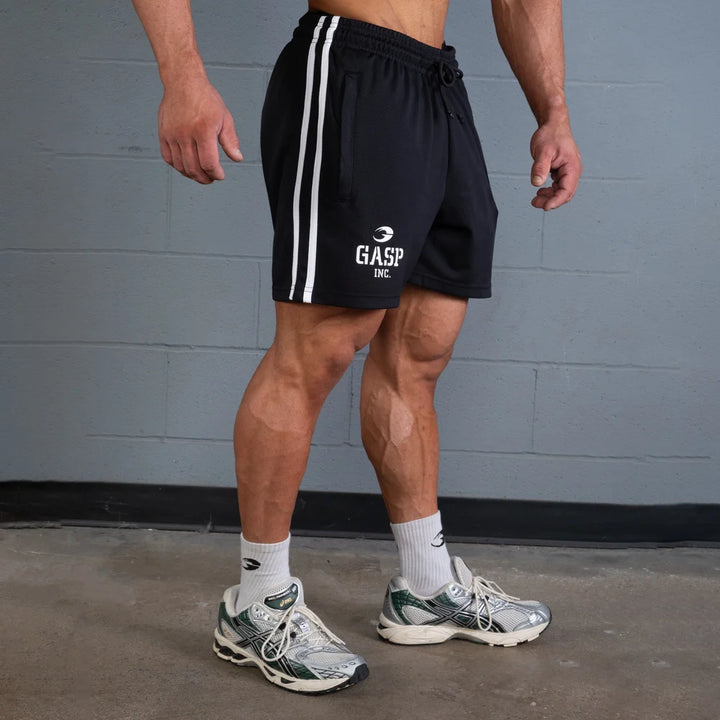 2 Stripe Standard Mesh Shorts 4", Black/White