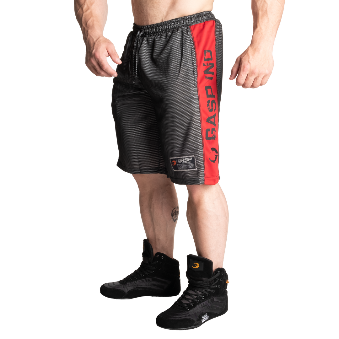 No1 mesh shorts, Black / Red - MUSL BUDDIES