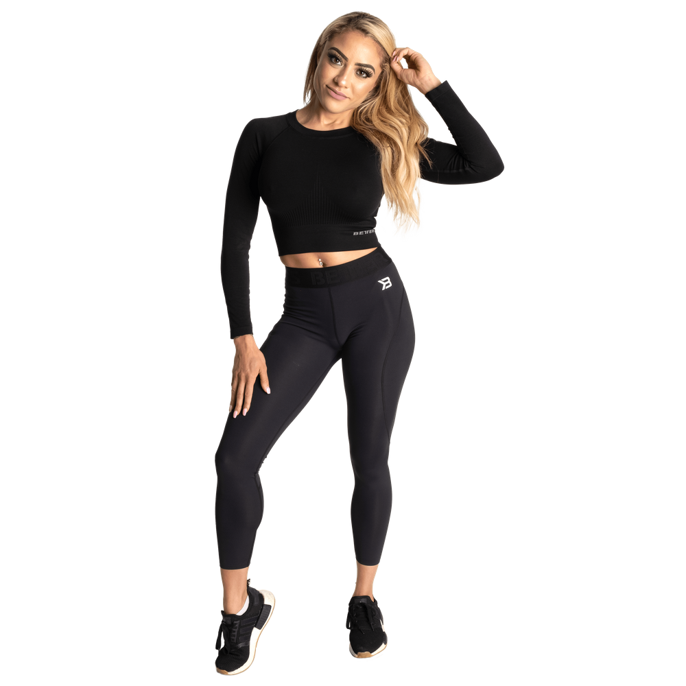 Rib Seamless Crop LS, Black Melange - MUSL BUDDIES