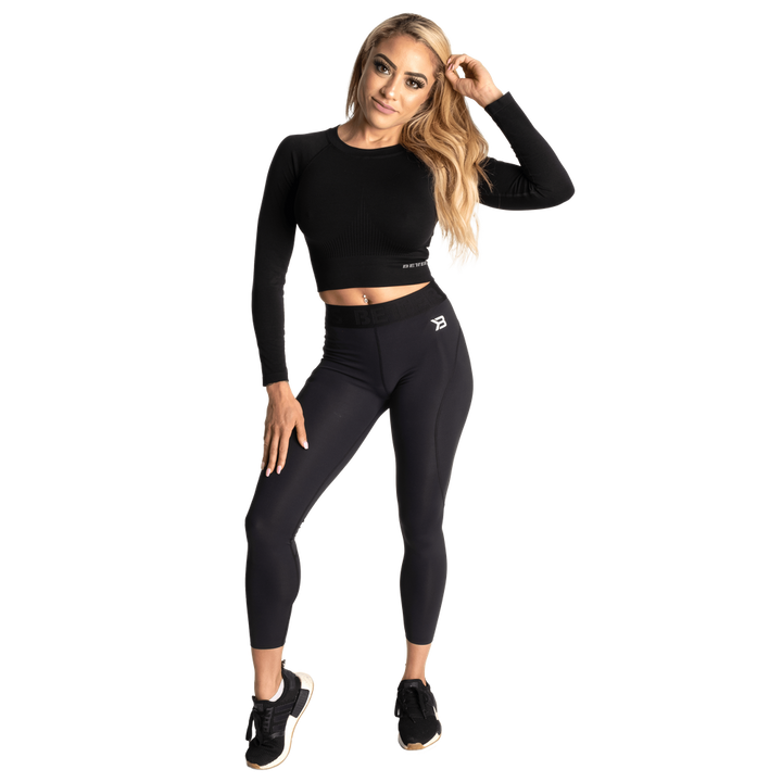 Rib Seamless Crop LS, Black Melange - MUSL BUDDIES