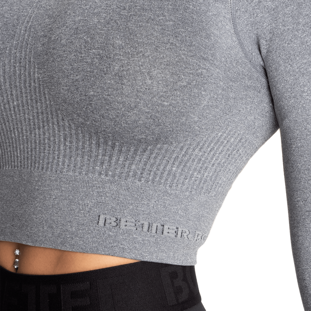 Rib Seamless Crop LS, Grey Melange - MUSL BUDDIES