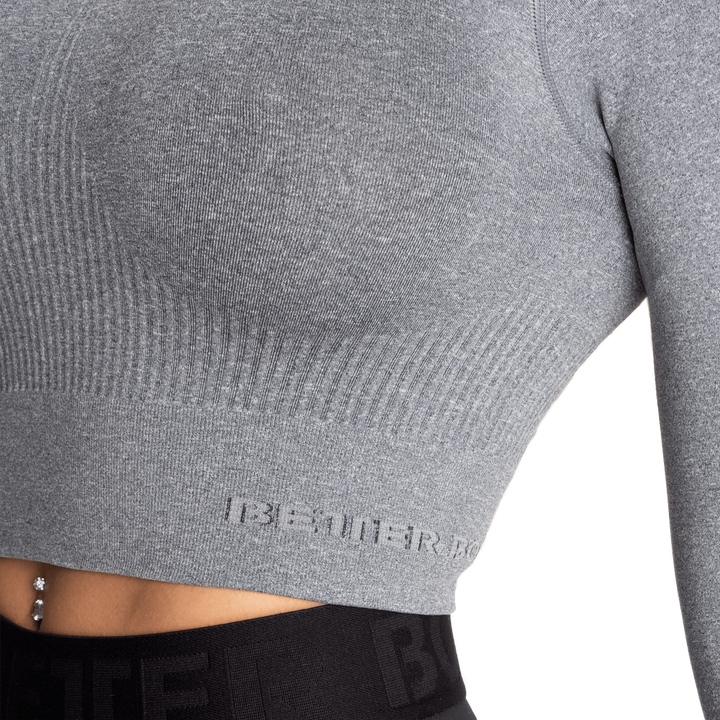 Rib Seamless Crop LS, Grey Melange - MUSL BUDDIES